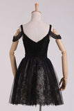 2024 Black Straps A Line Homecoming Dresses Lace With Ruffles & PFNBL45P