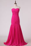 2024 Fuchsia Sweetheart Ruched Bodice Bridesmaid Dresses Mermaid/Trumpet Chiffon Floor PM69NGK8