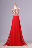 Stunning Prom Dresses Champagne Beaded Bodice And Back A-Line Scoop PJC8TKJS