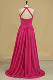 2024 Halter A Line Chiffon Bridesmaid Dresses Floor-Length With PD1RMGJN