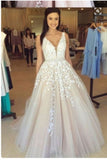 2024 A Line Straps Prom Dress Tulle With Beads And Applique Floor PS5D6M4J