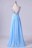 2024 Floor Length Scoop V Back A Line Chiffon Prom Dresses P3QGDTLX