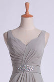 2024 Bridesmaid Dresses V Neck Princess Short/Mini With Ruffles And Beads PNFDZJ6Z