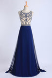 Stunning Prom Dresses Champagne Beaded Bodice And Back A-Line Scoop PJC8TKJS