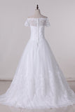 2024 Wedding Dresses A Line Boat Neck Tulle With Applique P8B98JP1