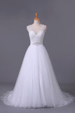 2024 V-Neck A Line Wedding Dresses Tulle Beaded Bodice P8PASBZZ