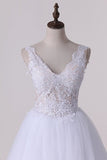 2024 V Neck With Applique Wedding Dresses Tulle A Line PMCZ4NRL