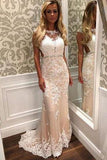 Charming Lace Mermaid Long Sexy Sleeveless Beading See Through Prom Dresses