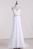 2024 Two-Piece Spaghetti Straps Wedding Dresses A Line Chiffon PFHCJ5JR