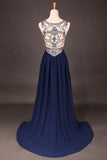 Stunning Prom Dresses Champagne Beaded Bodice And Back A-Line Scoop PJC8TKJS