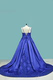 2024 Court Train Ball Gown Spaghetti Straps Satin With Applique P6RAHL7P