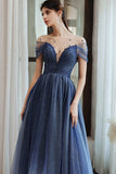 Charming A Line Blue Ombre Tulle Prom Dresses with Open Back, Evening STI20394