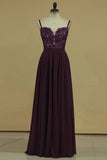 2024 Spaghetti Straps With Applique A Line Chiffon Floor Length PZ3LT72D