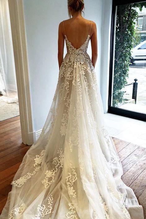 Spaghetti Strap Wedding Dress with Pockets