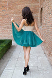 Soft A-Line V Neck Sleeveless Spaghetti Strap Short Homecoming Dresses