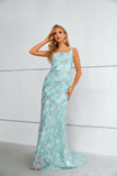 Unique Green Sleeveless Lace A Line Detachable Train Prom Dresses