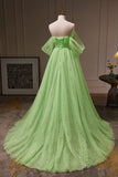 Sparkle Green Off The Shoulder Sequins A Line Tulle Long Prom Dresses