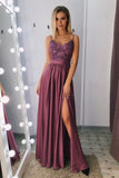 Tight Spaghetti Straps Long A-line Front Split Prom Dresses Women Dresses