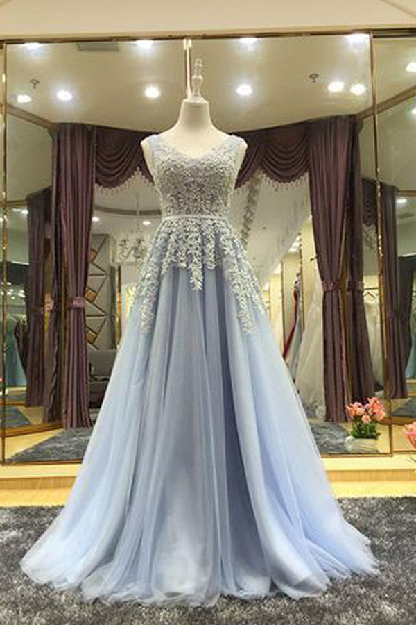 Buy A Line Half Sleeves Tulle Long Ombre Prom Dress with Appliques Blue  Evening Dresses STI15001 Online – Cheappromproms