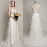 Back V Cap Sleeve Lace Cheap Chiffon High Quality Beach A-line Ivory Wedding Dresses