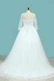 2024 Bateau Wedding Dresses Long Sleeves A Line Court Train Tulle P1C9M3DT