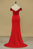 2024 Prom Dresses Off The Shoulder Spandex With Applique Sweep PC2STM5M