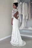 2024 Mermaid Scoop Wedding Dresses 3/4 Length Sleeves Lace PF4HC4RL