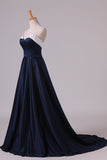 2024 Bicolor Prom Dresses Sweetheart A Line Satin Court PF9XGZNA