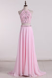 2024 Two-Piece Scoop Prom Dresses Beaded Bodice Chiffon P2LPAFF1