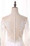 2024 Bateau Wedding Dresses Long Sleeves A Line Chiffon With Applique PC6XX18F