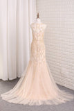 2024 Tulle Mermaid Scoop Prom Dresses Beaded P17Q9BEM