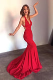 2024 Mermaid Open Back Evening Dresses V Neck Satin PCDZDEJA