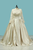 2024 Wedding Dresses A Line High Neck Satin P68DT79B