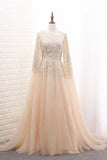 2024 Shiny A Line Prom Dresses Scoop Tulle With Beading & PX95R813