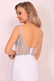 2024 Spandex V Neck Beaded Bodice Mermaid Sweep PFT34XTN