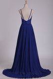 2024 A Line Spaghetti Straps Beaded Bodice Prom Dresses PCL8YLPN