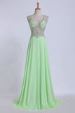 2024 V-Neck Prom Dresses A-Line/Princess With PYT4E8JP