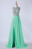 2024 Tow-Tone Bateau Open Back Prom Dresses A-Line Beaded Bodice With P4DK41DS