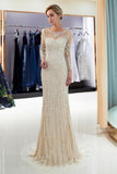 Beaded Evening Dresses Luxury Mermaid Crystal Sweep Train Long Sleeves PASSBQH7