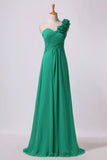 2024 Bridesmaid Dress One Shoulder A Line With Handmade Flowers PRLBYA81