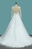 2024 Tulle Wedding Dresses Scoop Long Sleeves A Line With Applique PCFLYTTX