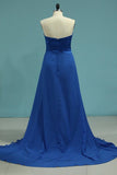 2024 Evening Dresses Satin & Chiffon Strapless With Sash PBS2HTEL