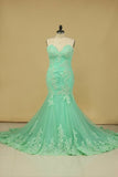 2024 Evening Dresses Mermaid Sweetheart With Applique And Beads Sweep PHJ6TTG7