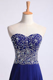 2024 Dark Royal Blue Prom Dress Sweetheart Beaded Bodice A Line PTJAD8A3