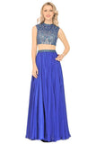 2024 Two-Piece High Neck Beaded Bodice A Line Chiffon PDYHYN5K