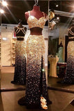 Sparkly Gold And Black 2 Pieces Beading Sheath Evening Dresses PJT2RCX5