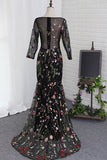 2024 Black Lace With Embroidery Mermaid Bateau Sweep/Brush Zipper Back PAAQFAEM