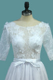 2024 Wedding Dresses A Line Scoop With Sash And Handmade Flower Court PS87EY2E