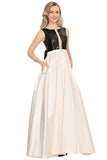 2024 A Line Scoop Satin Prom Dresses With Sequins&Bow PCCAGME6