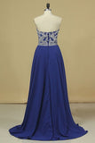 2024 A Line Sweetheart Beaded Bodice Prom Dresses Dark Royal Blue Chiffon Floor P482H3JN